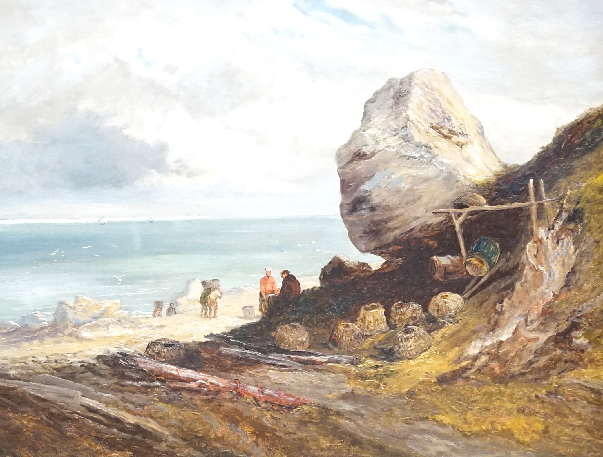 John Holland Snr (1805-1879), oil on canvas, 'Giraffe Rocks, Mayo Point, Guernsey', signed and titled, 45 x 60cm